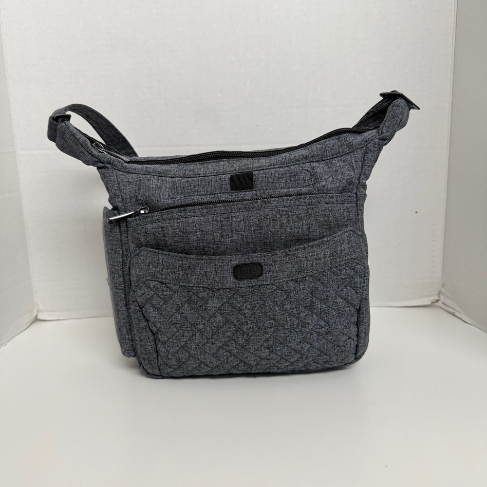 Lug Flutter Crossbody Purse Pockets Organizer Travel RFID Heathered Grey Black